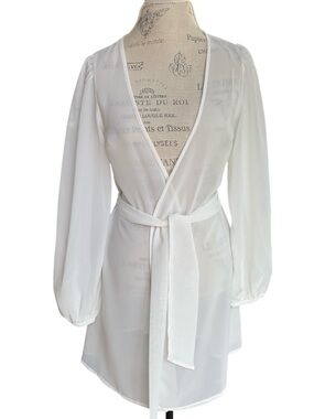 ASOS Design Chiffon Belted Beach Kimono White Sheer Cover up Wedding Size 6 NWT